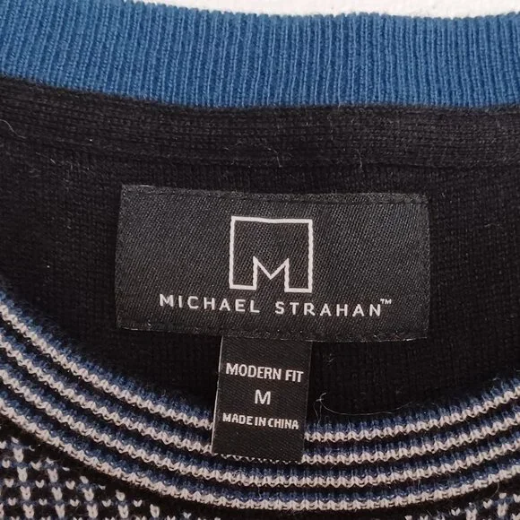 Men's Michael Strahan Black and White Small Checkered Wool Blend Sweater - Picture 3 of 7